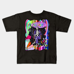 Dead & Groovy Psychedelic Colorful Space Skeleton Graphic Kids T-Shirt